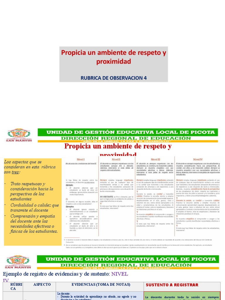 Rúbrica 4: Ambiente de Respeto y Proximidad | PDF | Sicología ...