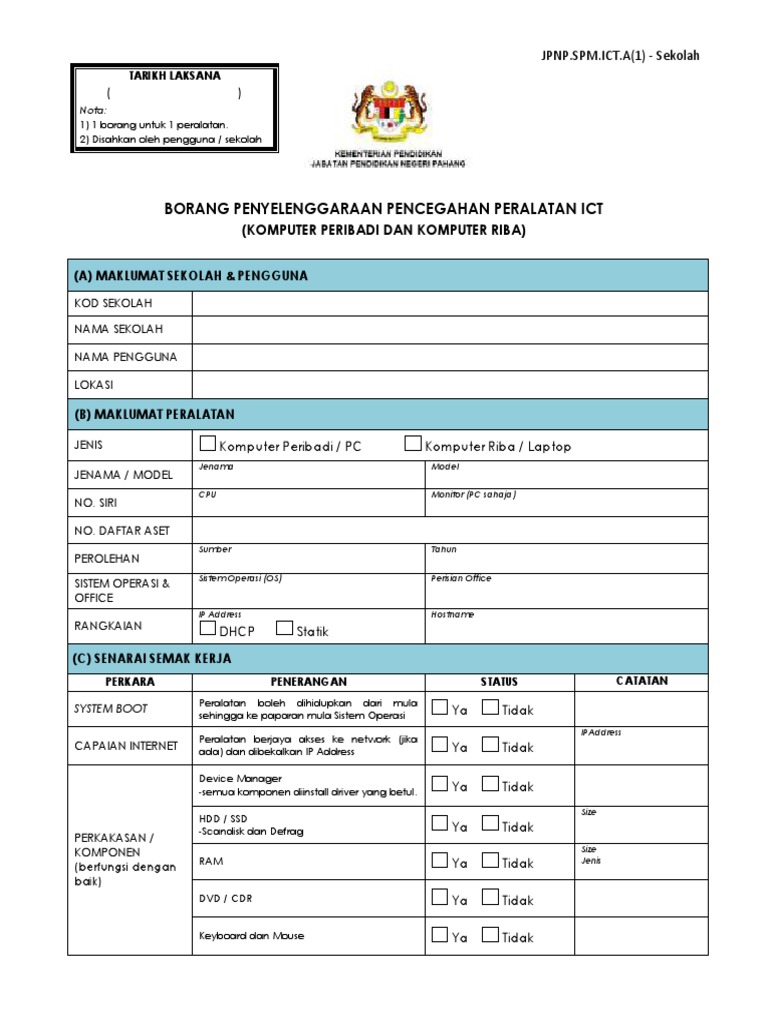 A (1) - Sekolah - Borang PM ICT - Komputer | PDF