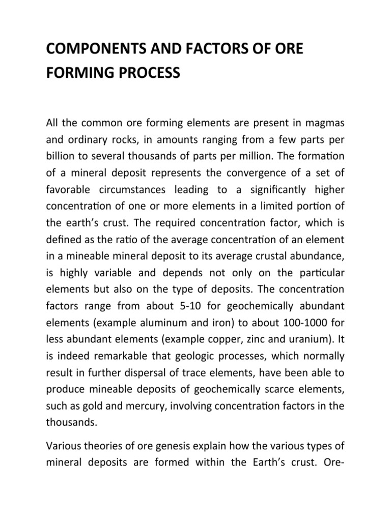 Components of Ore Formation Processes | PDF | Rock (Geology) | Chemical ...