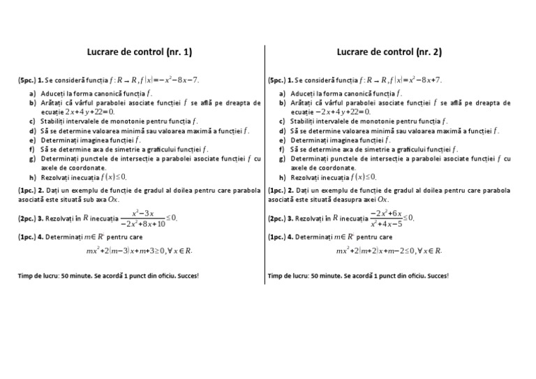 8 Test - Functia de Gradul Al II-lea | PDF