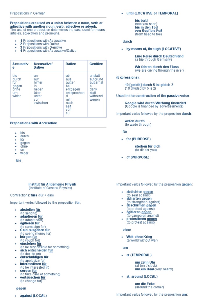 Prepositions in German | PDF