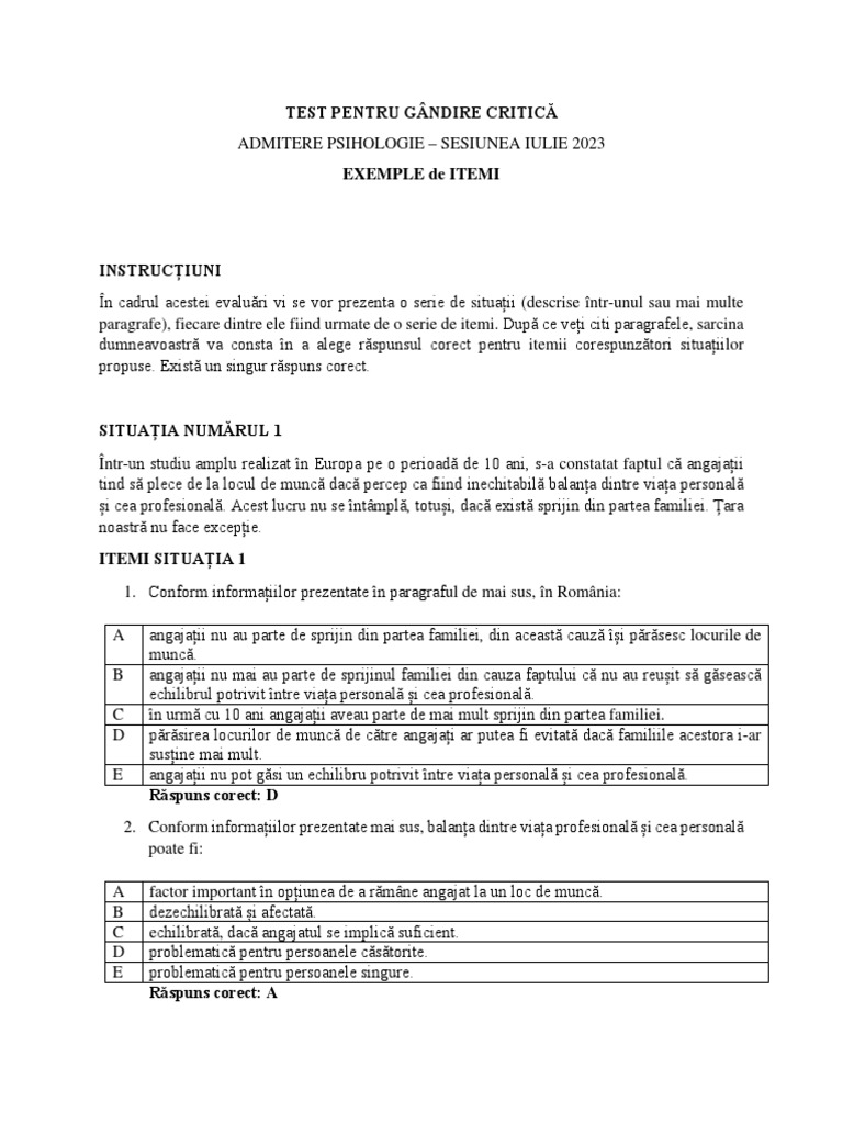 Exemple Itemi Gandire Critica | PDF