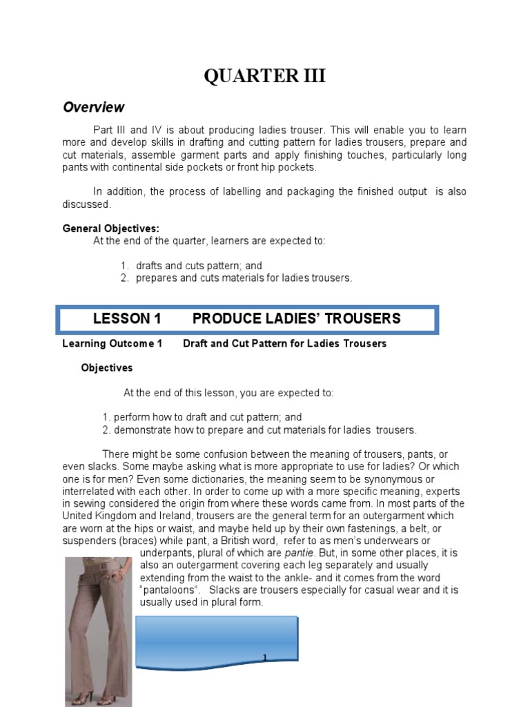 Ladies Trouser Drafting Guide | PDF | Trousers | Seam (Sewing)