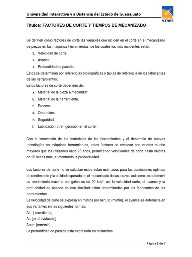 2.2.3.2 Velocidad de Corte y 2.2.3.3 Profundidad de Corte PDF Mecanizado Metalurgia