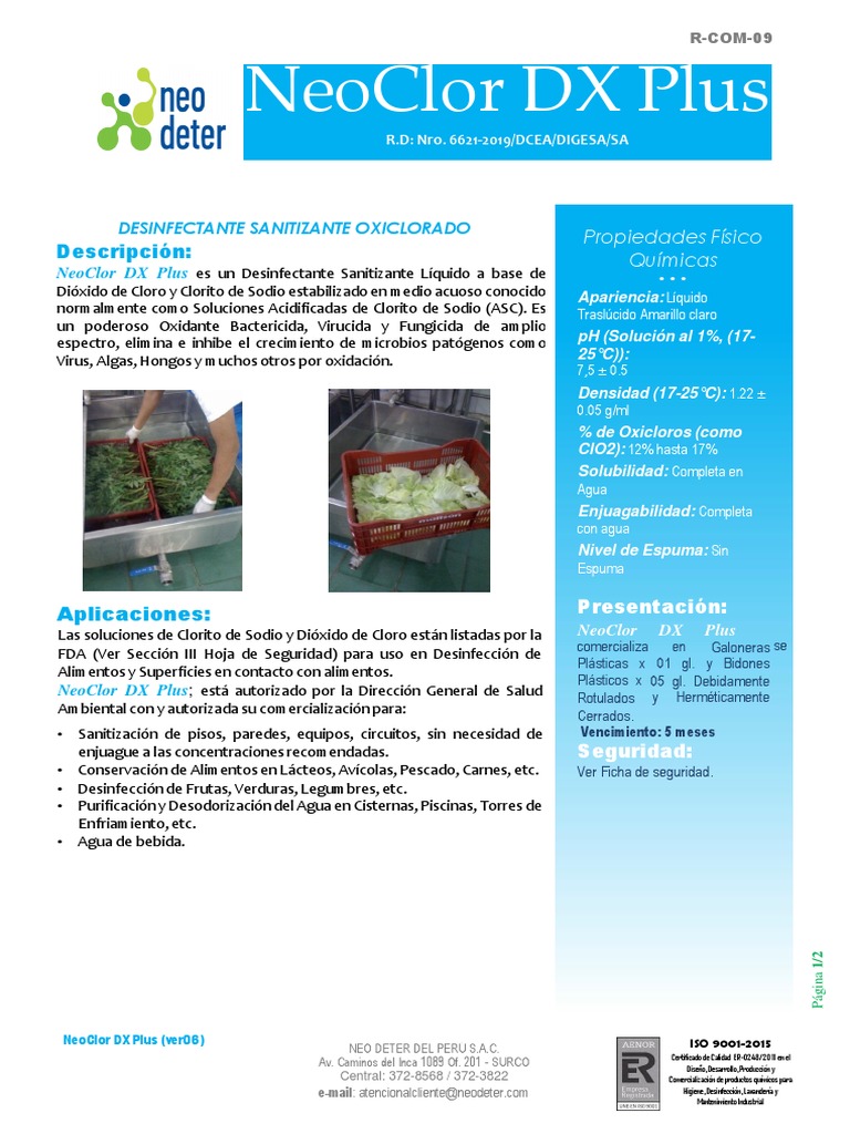 NeoClor DX Plus: Desinfectante Eficaz | PDF | Agua | Cloro