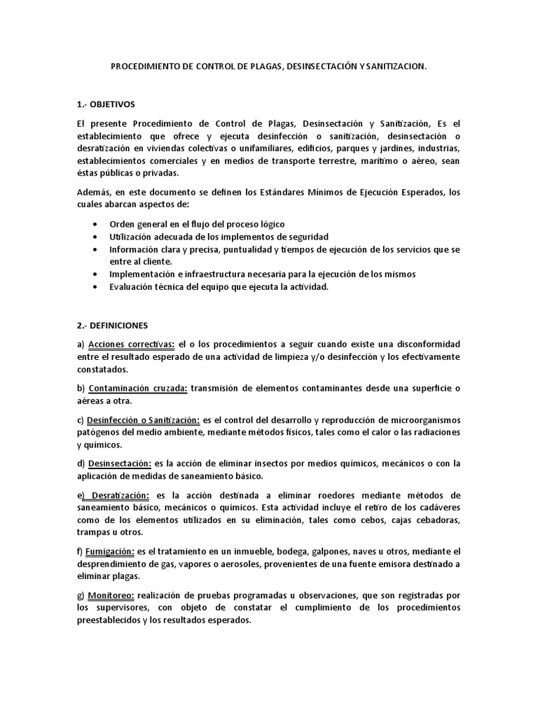 Procedimiento de Control de Plagas | PDF | Saneamiento | Cloro