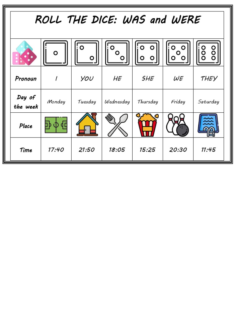 Roll The Dice Activity Was and Were PDF
