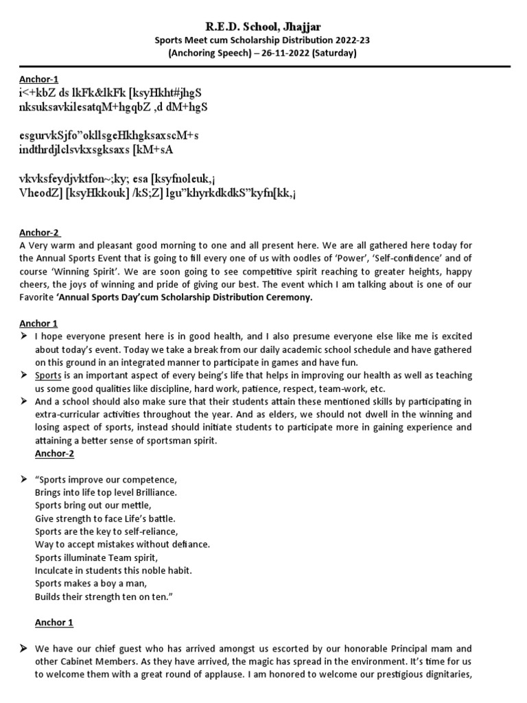 Anchor Speech (Sports Day) Updated PDF Teachers Cognition