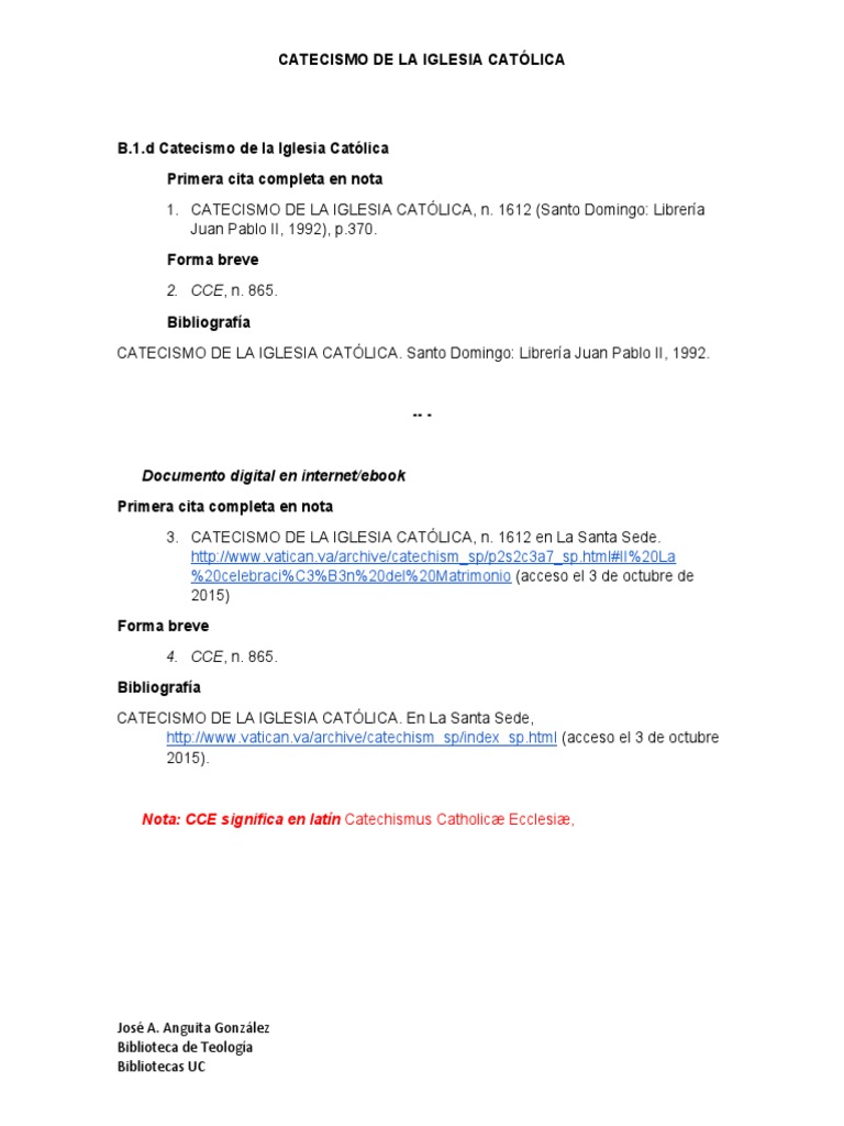 B.1.d Citar Catecismo de La Iglesia Católica | PDF