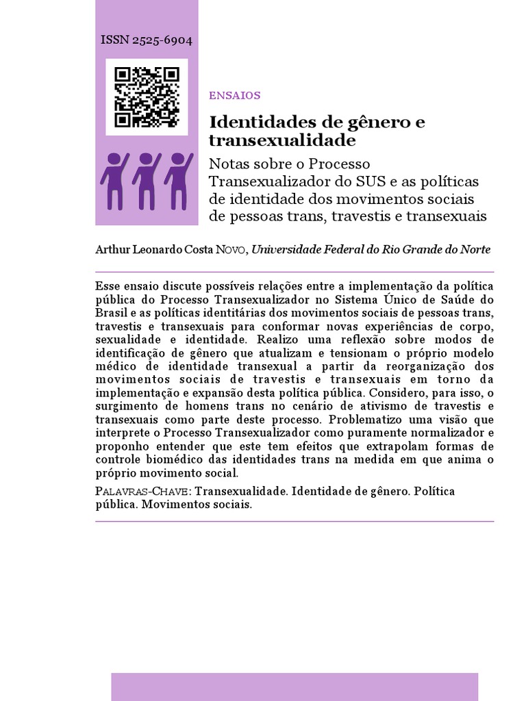 Identidades de Gênero e Transexualidade PDF Transexual Gênero