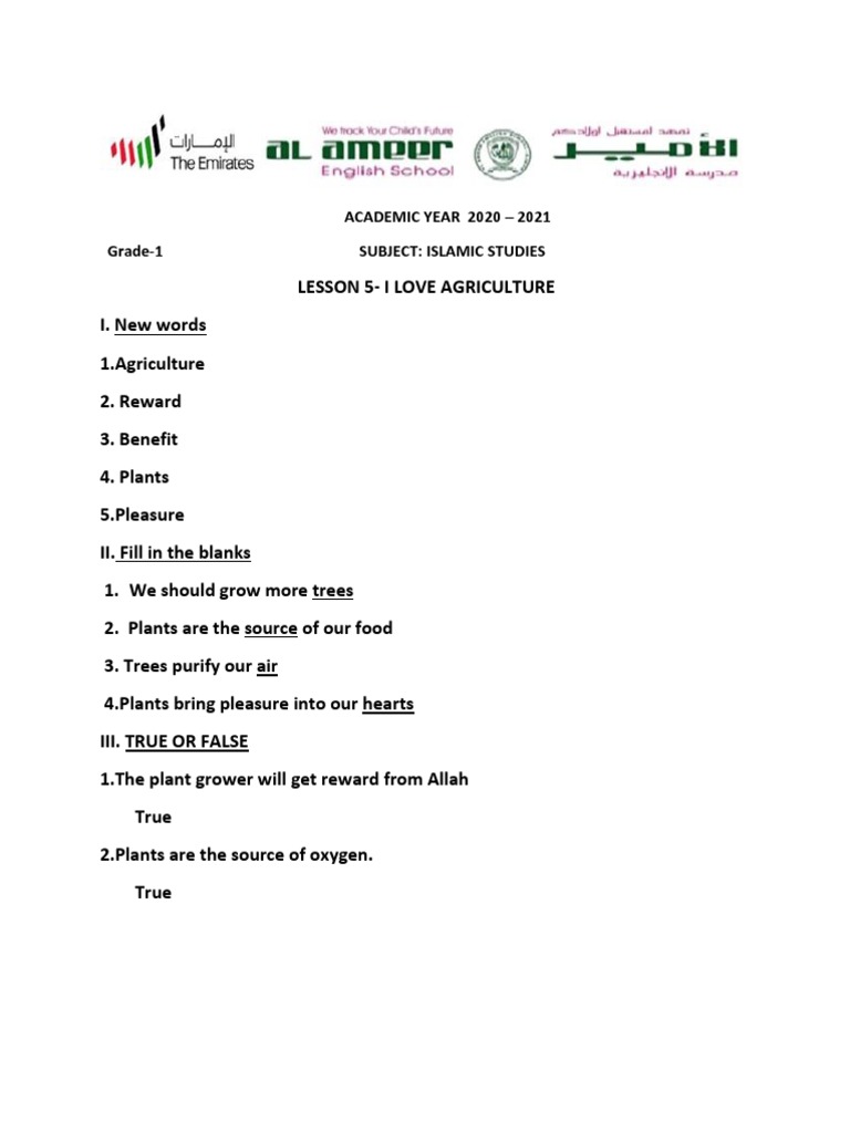 Lesson - 5 Grade 1 Notes | PDF