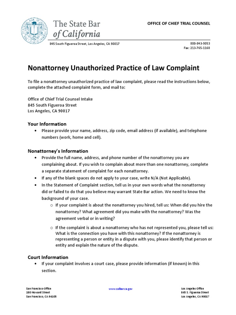 NonAttorney Complaintb PDF State Bar Of California Complaint