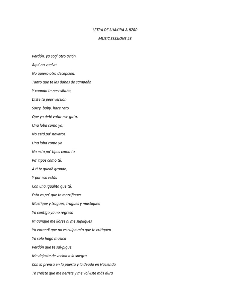 Letra Shakira & BZRP Music Sessions 53 | PDF