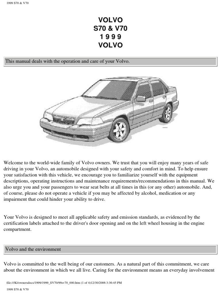 Volvo s70 v70 Owners Manual 1999 | PDF | Airbag | Seat Belt
