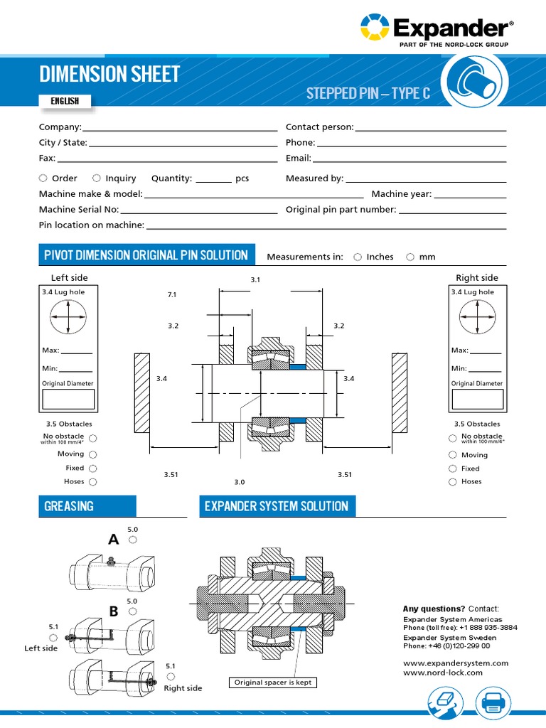 Expander System Dimension Sheet Stepped Pin Type C PDF Tools