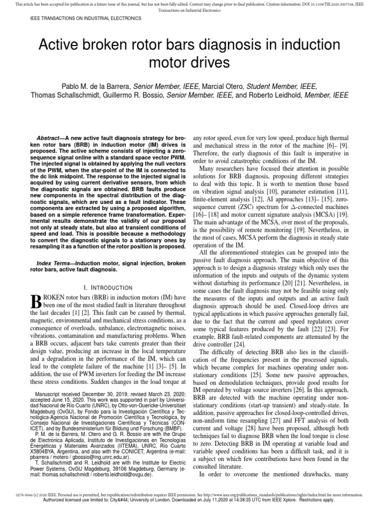 Active Broken Rotor Bars Diagnosis in Induction Motor Drives PDF