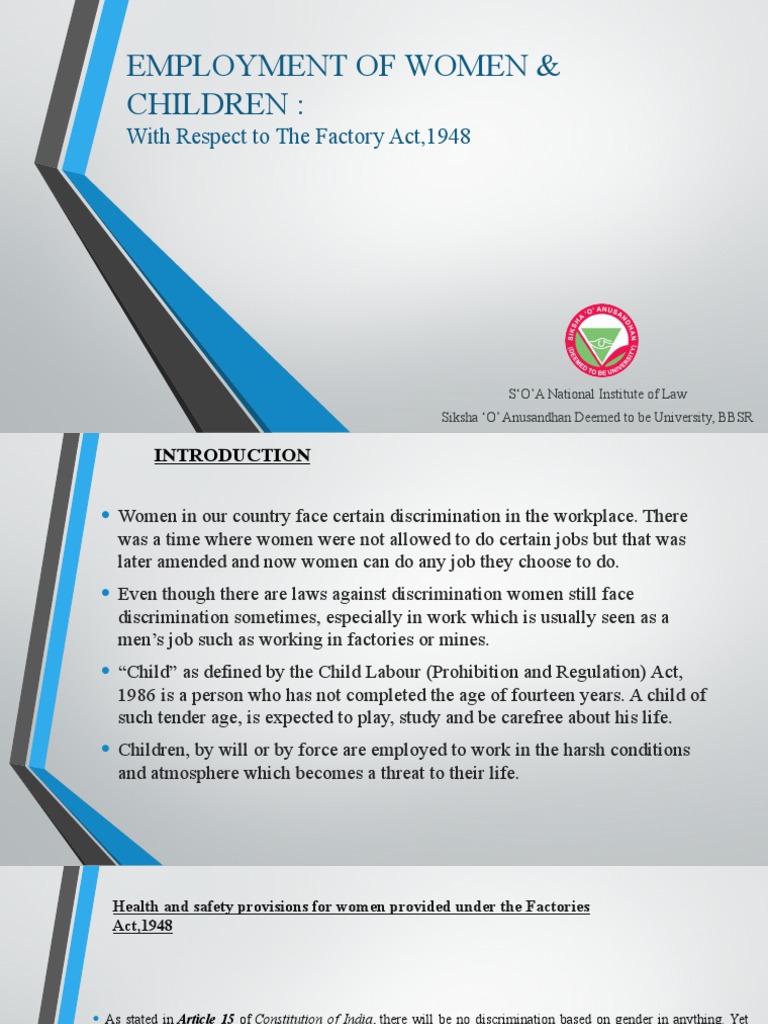 Provisions and Protections for Women and Child Laborers Under the