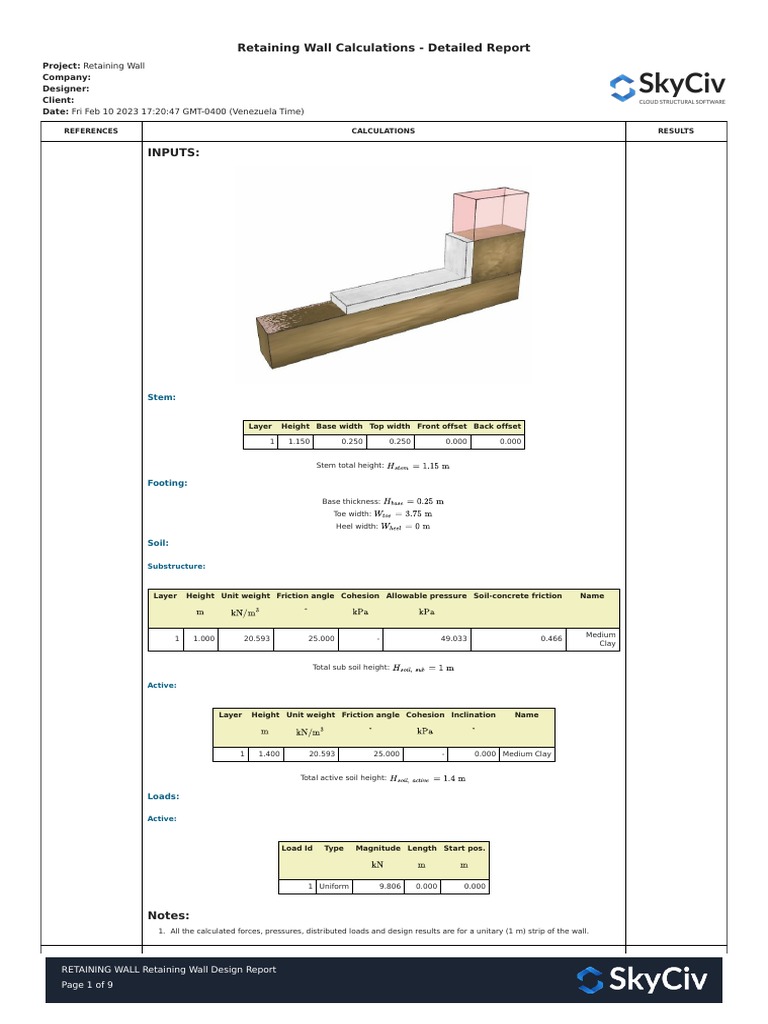 RETAINING WALL Retaining Wall Design Report | PDF | Bending | Concrete