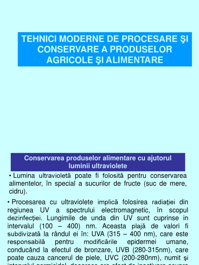 Tehnici Moderne de Procesare ŞI Conservare A Produselor Agricole Şi ...