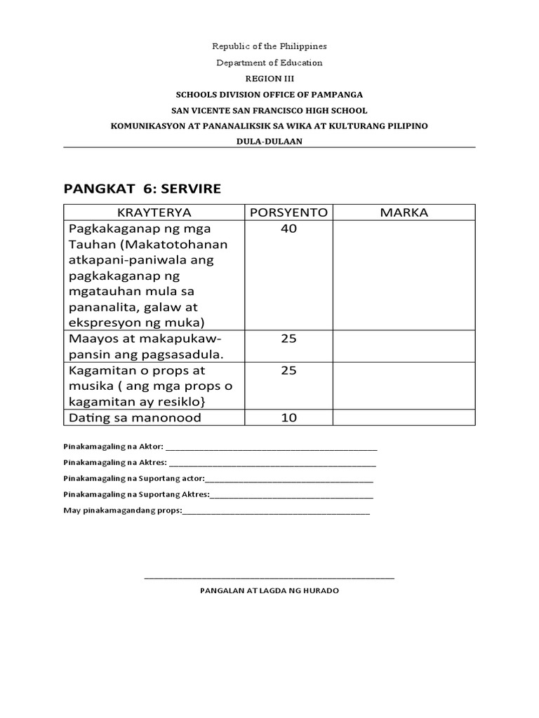 Dula Rubriks | PDF