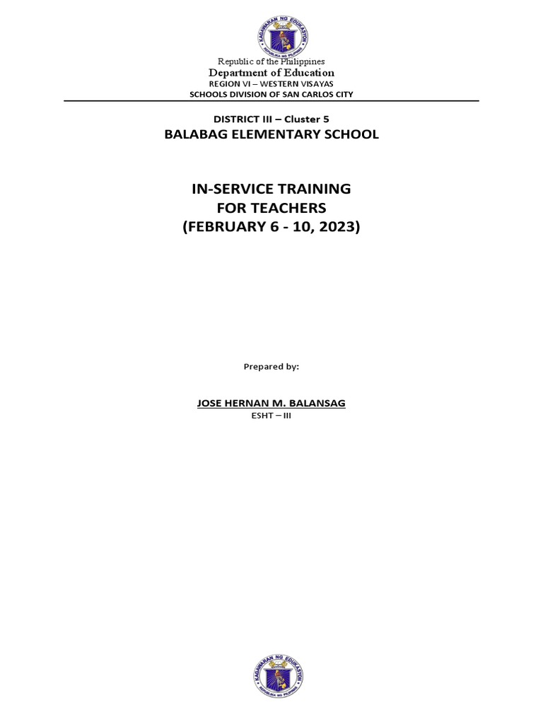 In service training for teachers on rpms ethics and stress management