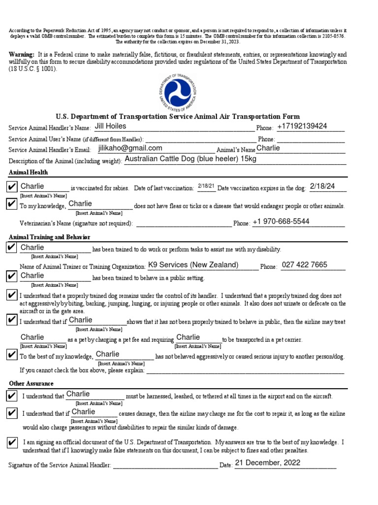 Service Animal Health Behavior Training Form | PDF | Dogs | Animals And ...