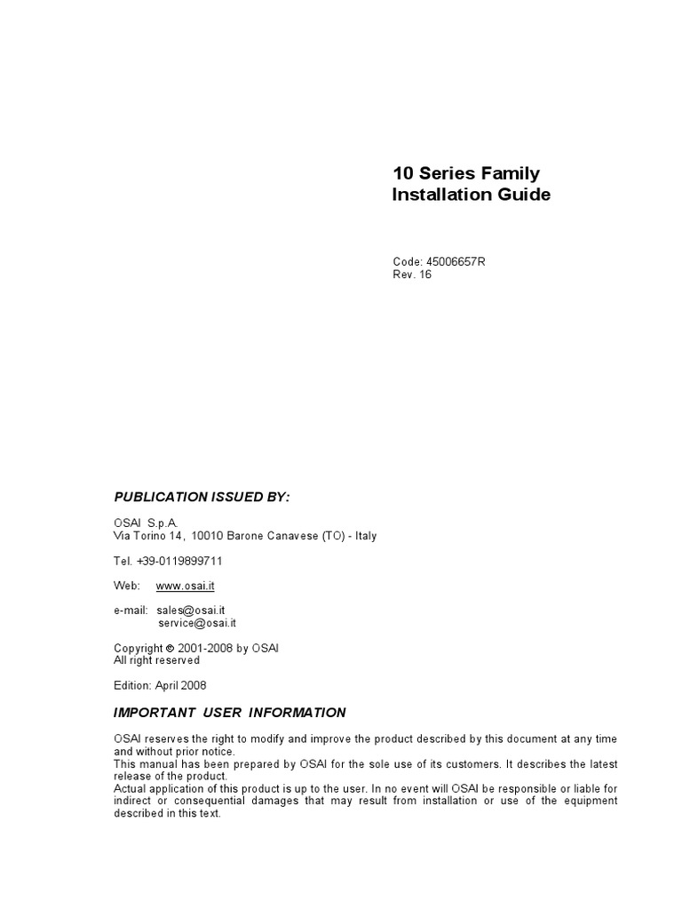 OSAI Connection Manual PDF Power Supply Electromagnetic Compatibility