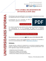 Convocatoria Sexenios Investigación 2022 ANECA Plazo Solicitudes Enero Febrero