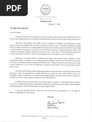 Wu Rent Stabilization Letter To Boston City Council