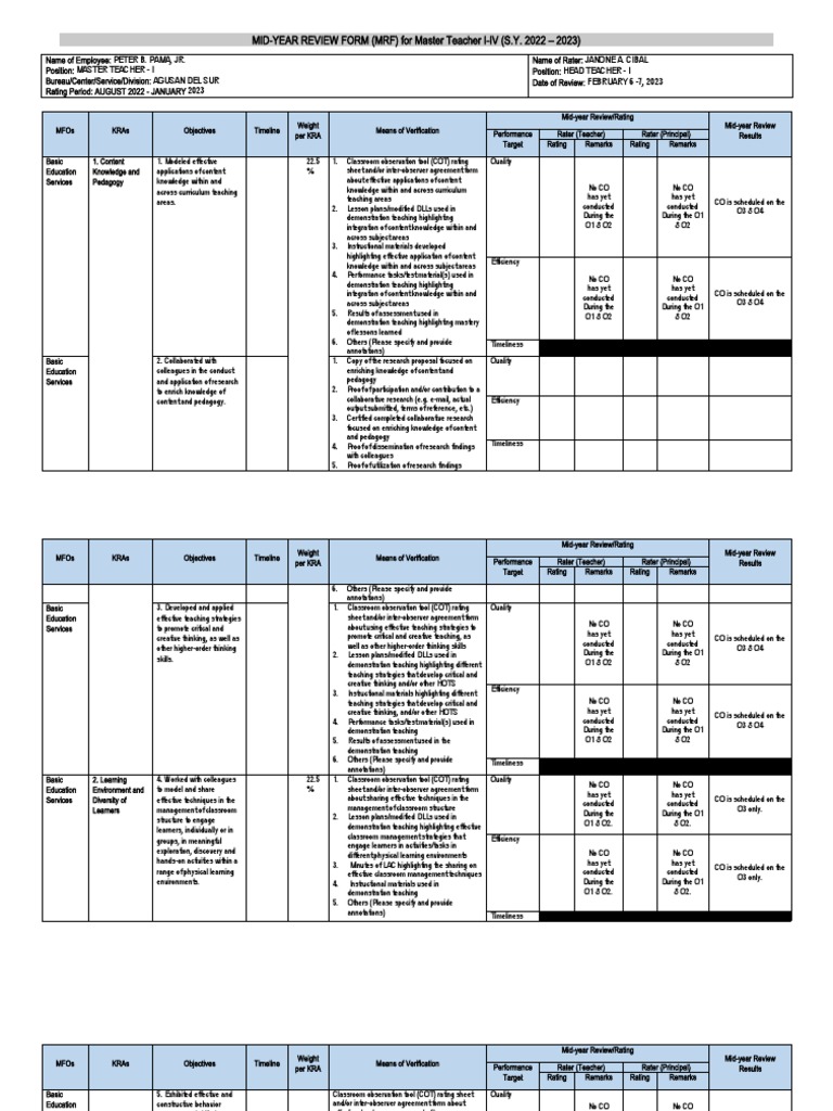 AppendixE.2 MRF MT1-4 | PDF | Lesson Plan | Educational Assessment