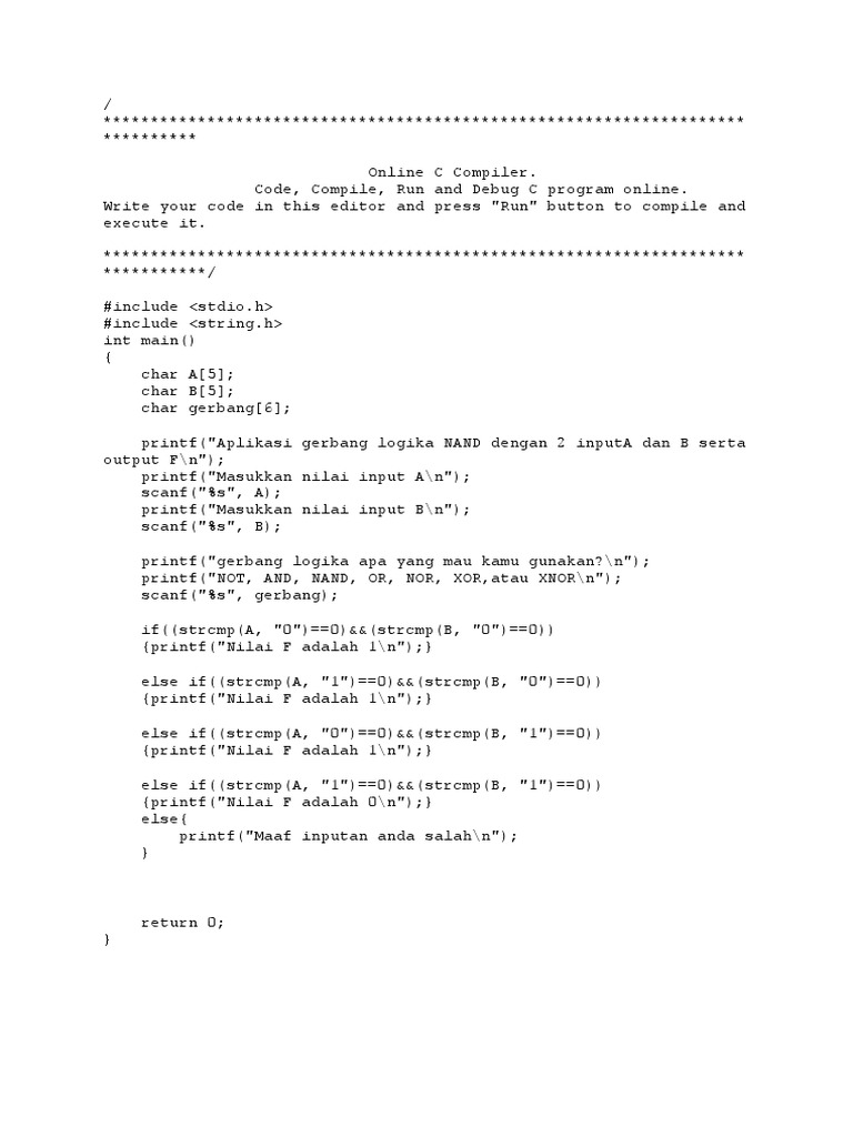 Aplikasi Gerbang Logika NAND C++ | PDF | Komputer | Teknologi & Rekayasa