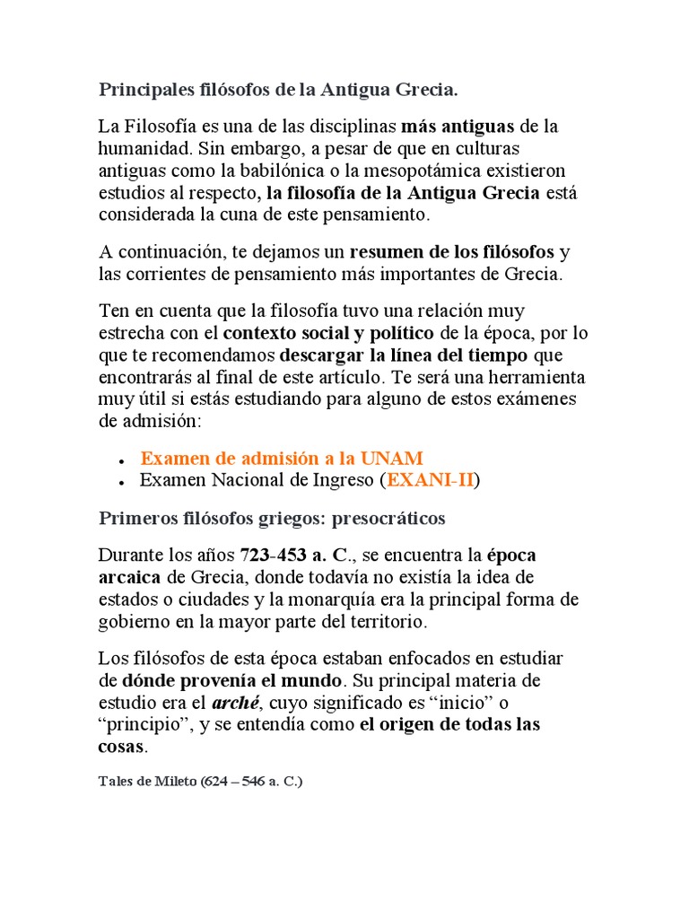 Principales Filósofos de La Antigua Grecia | PDF | Filosofía griega ...