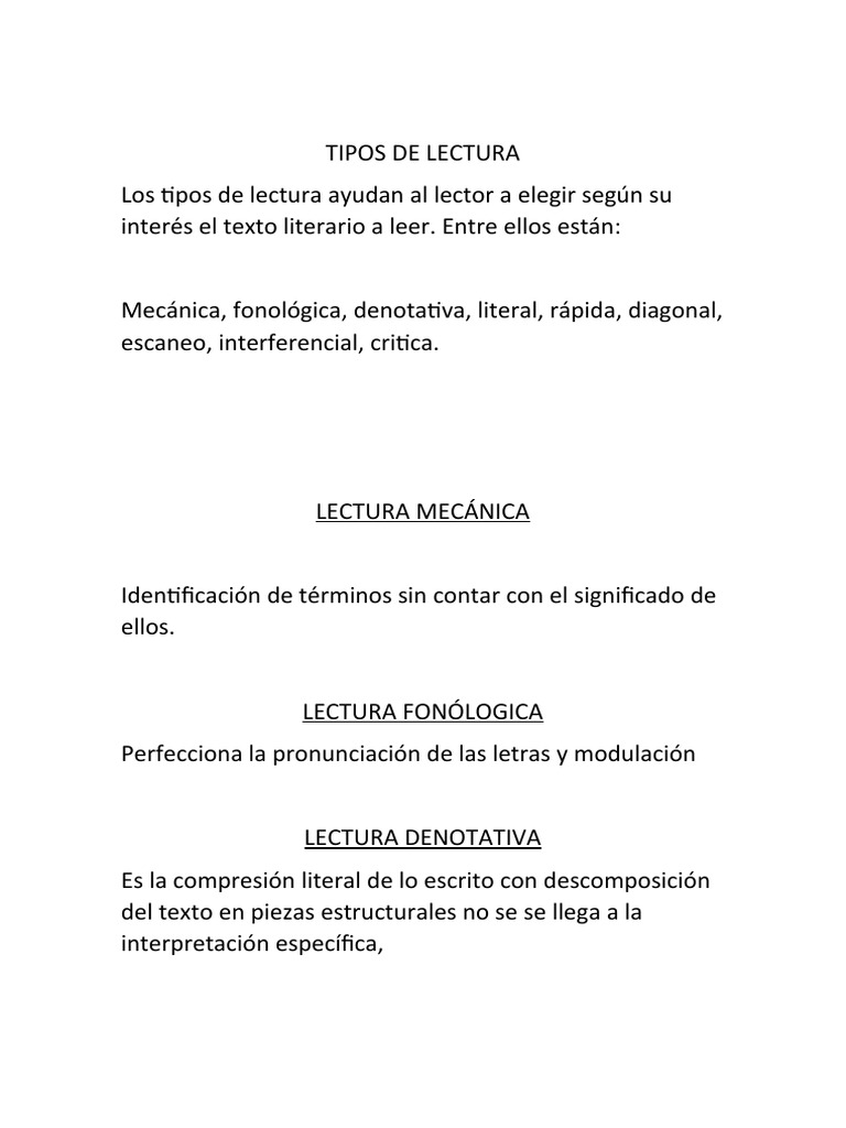 Tipos de Lectura y sus Beneficios | PDF