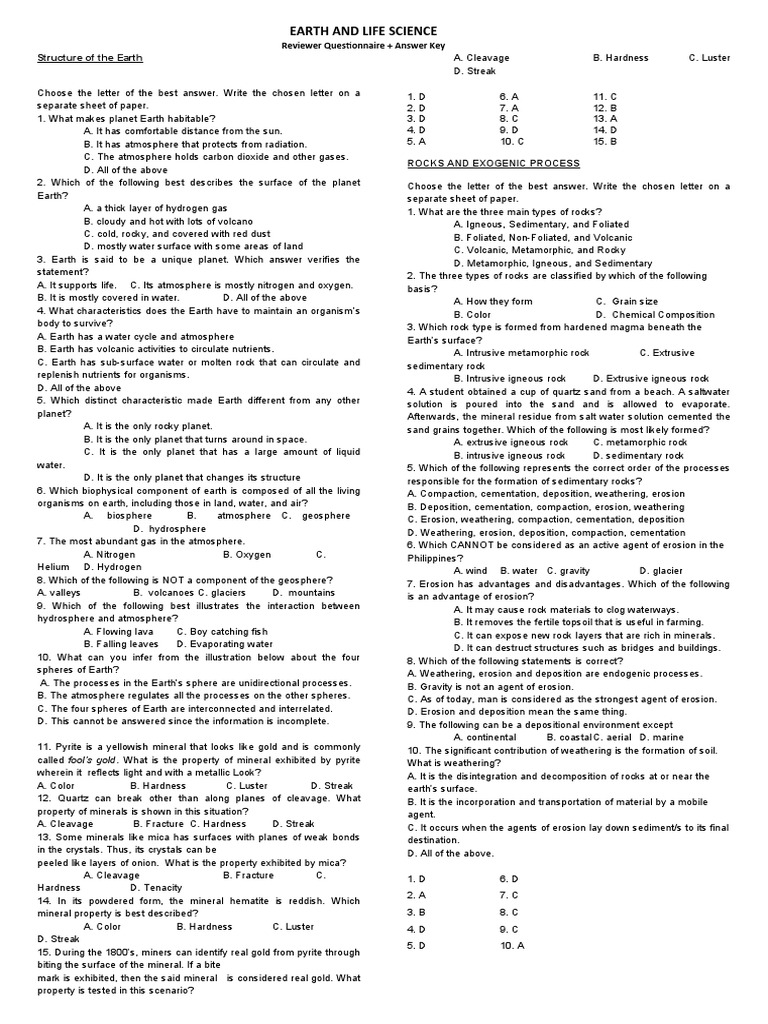 Earth and Life Science Reviewer Guide | PDF | Rock (Geology) | Magma