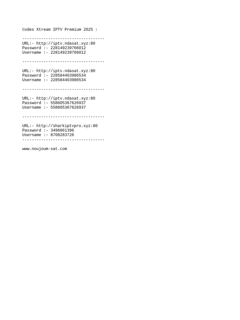 Codes Xtream IPTV Premium 2025 PDF