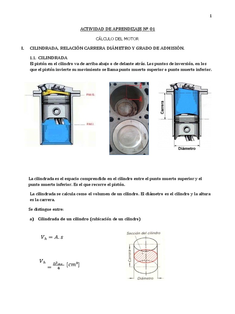 Calculo de Cilindrada PDF Pistón Motores