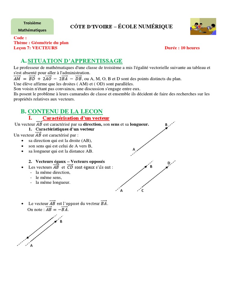 3e Maths 07 Vecteurs Pdf Droite Mathématiques Orthogonalité