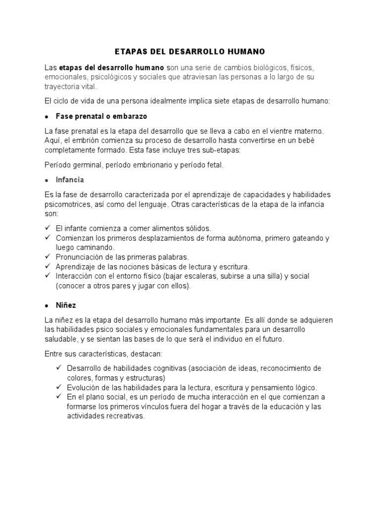 Siete etapas del desarrollo humano | PDF | Adultos | Adolescencia