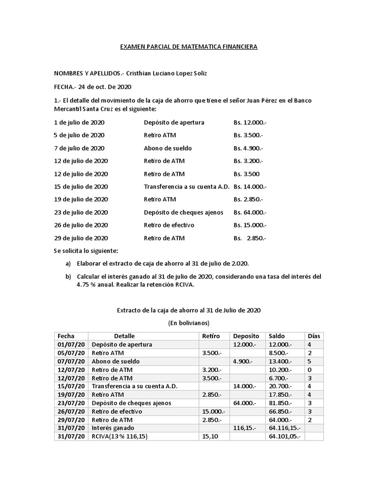 Extracto de Caja de Ahorro 2020 | PDF | Interés | Finanzas y dinero