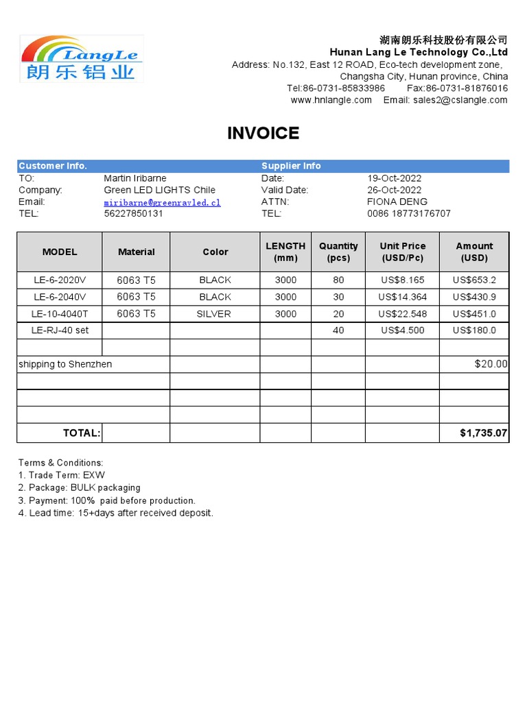Hunan Lang Le Technology Co.,Ltd Invoice | PDF