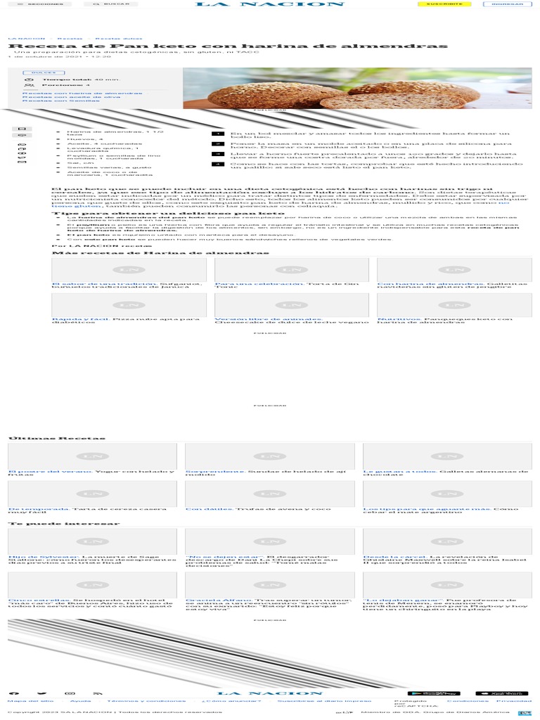 Receta de pan keto con harina de almendras LA N… PDF Panes