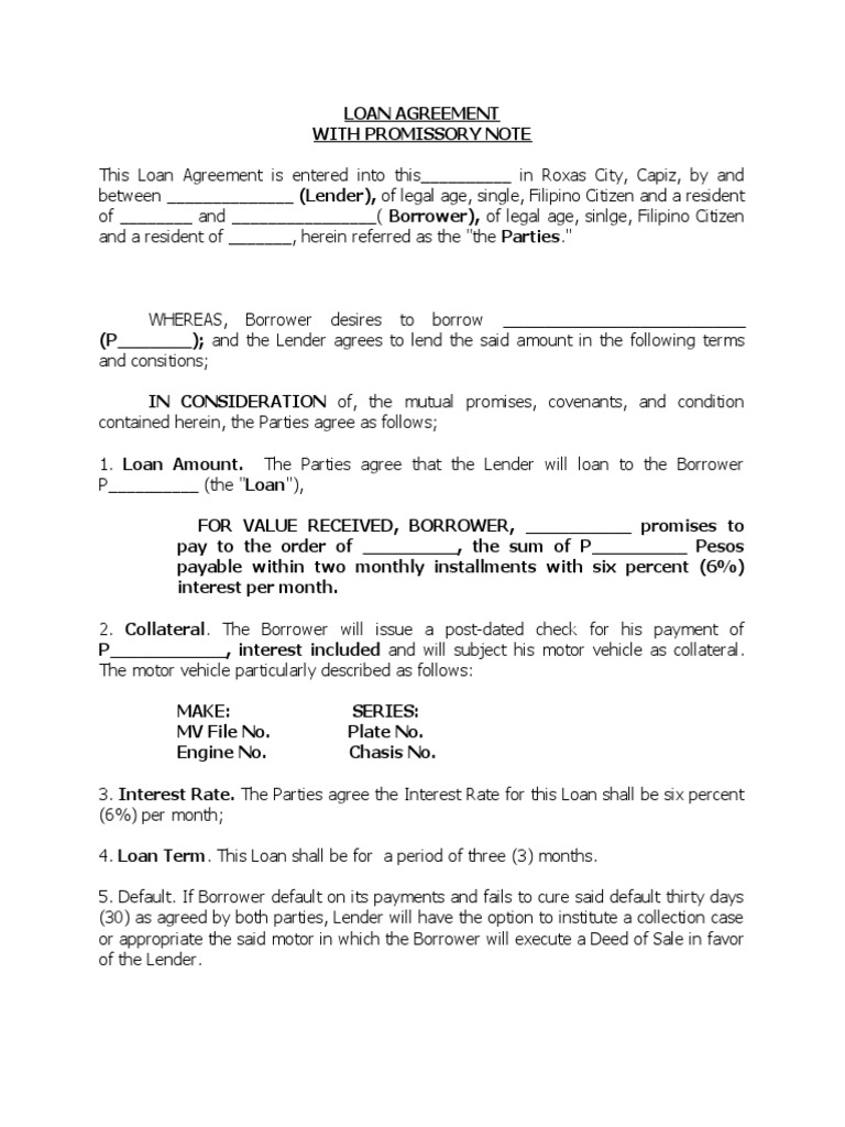 Loan Agreement With Promissory Note PDF Loans Interest