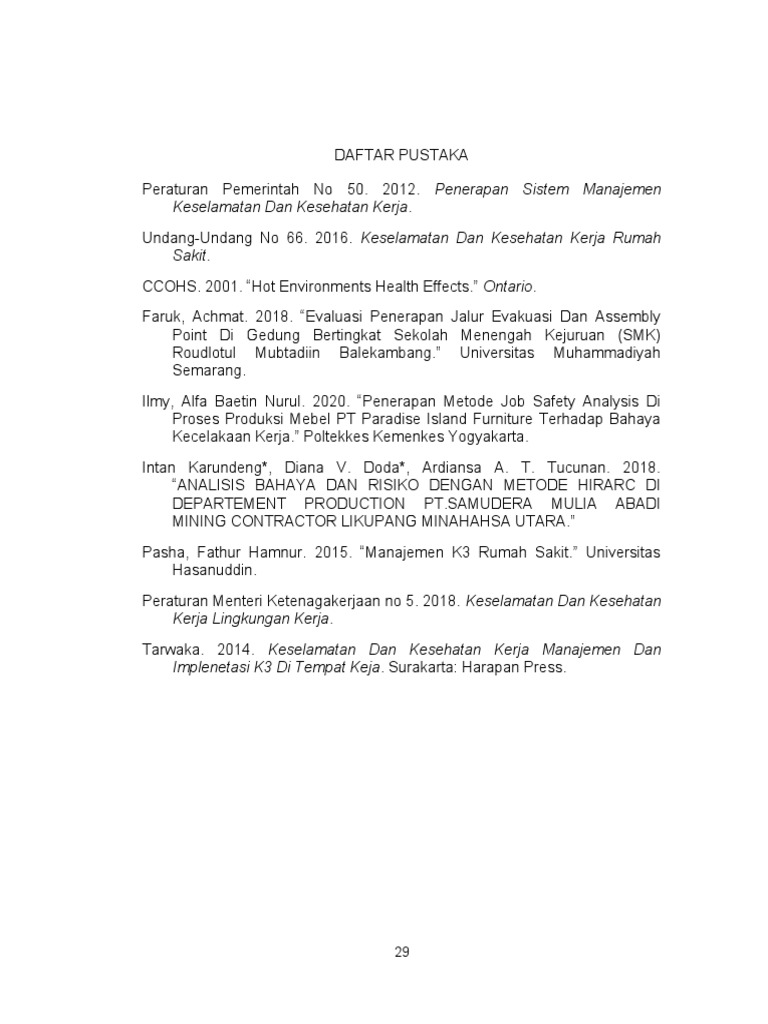 Daftar Pustaka K3 dan Regulasi Terkait | PDF | Sains & Matematika ...