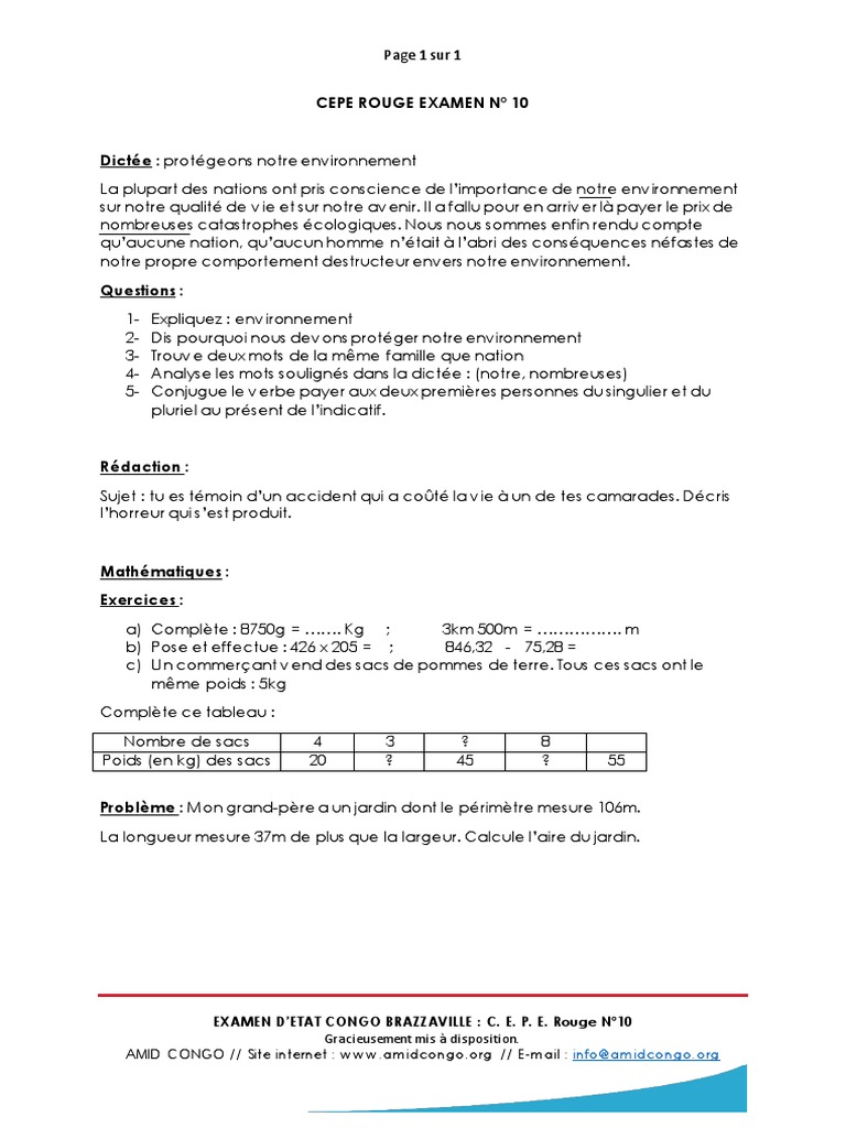 CEPE Rouge N°10 : Environnement et Mathématiques | PDF