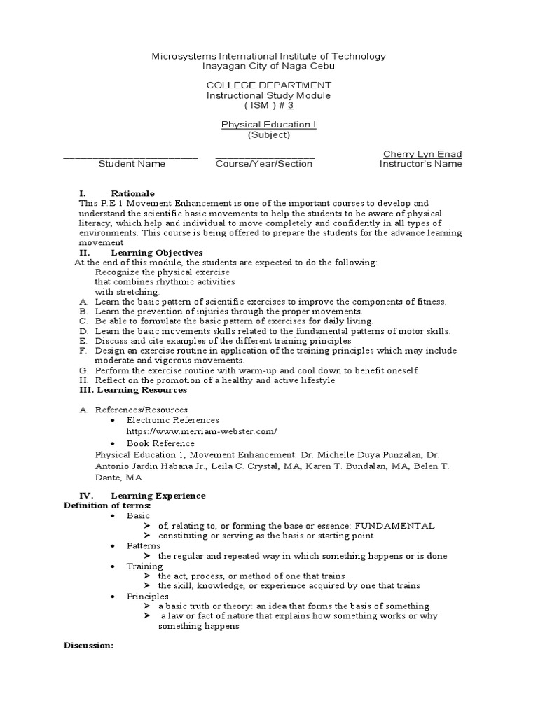 P E 1 Module 3 Pdf Aerobic Exercise Physical Fitness