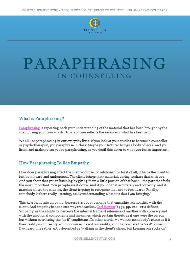 paraphrasing in counselling definition