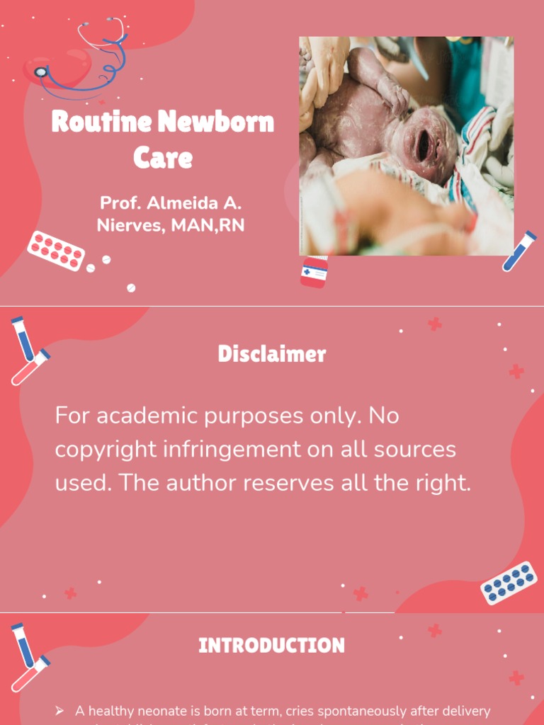 Routine Newborn Care Lecture PDF Infants Medical Specialties