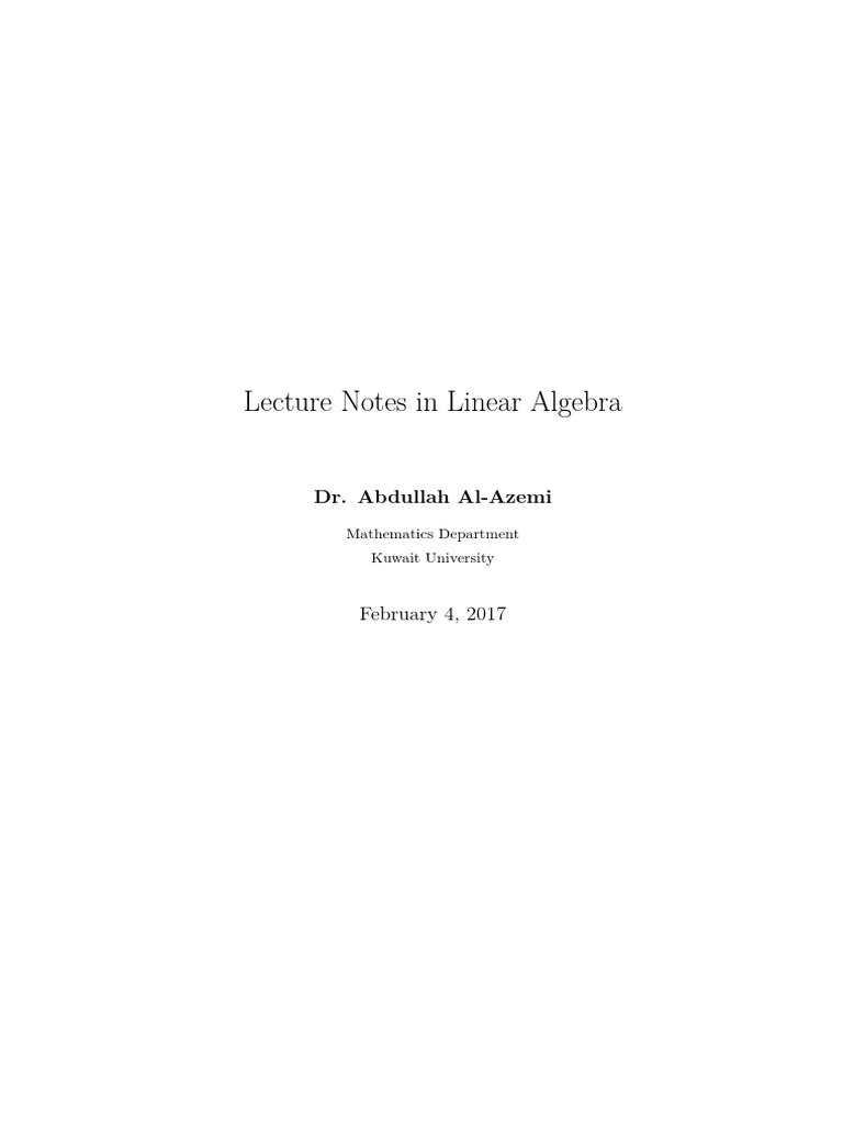 Linear Algebra Lecture Notes Overview | PDF | Matrix (Mathematics ...