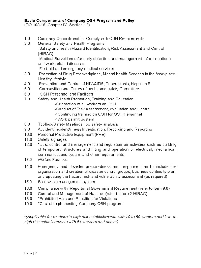 Company OSH Program Overview and Policy | PDF | Occupational Safety And ...