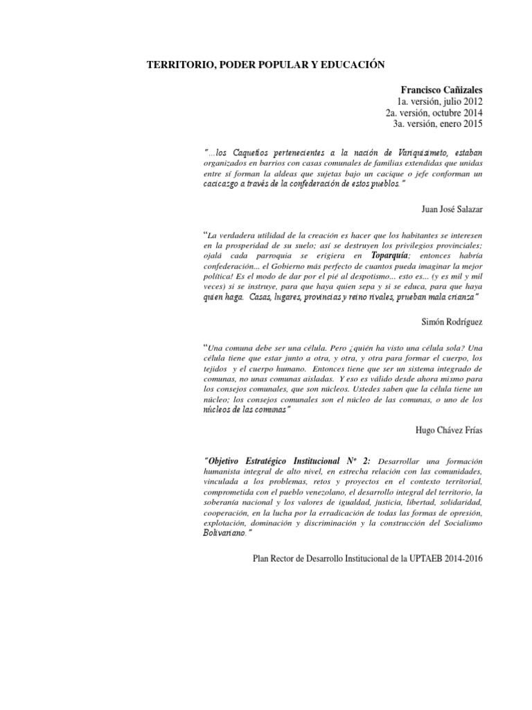 Territorio, Poder Popular y Educación | PDF | Democracia | Ideologías ...